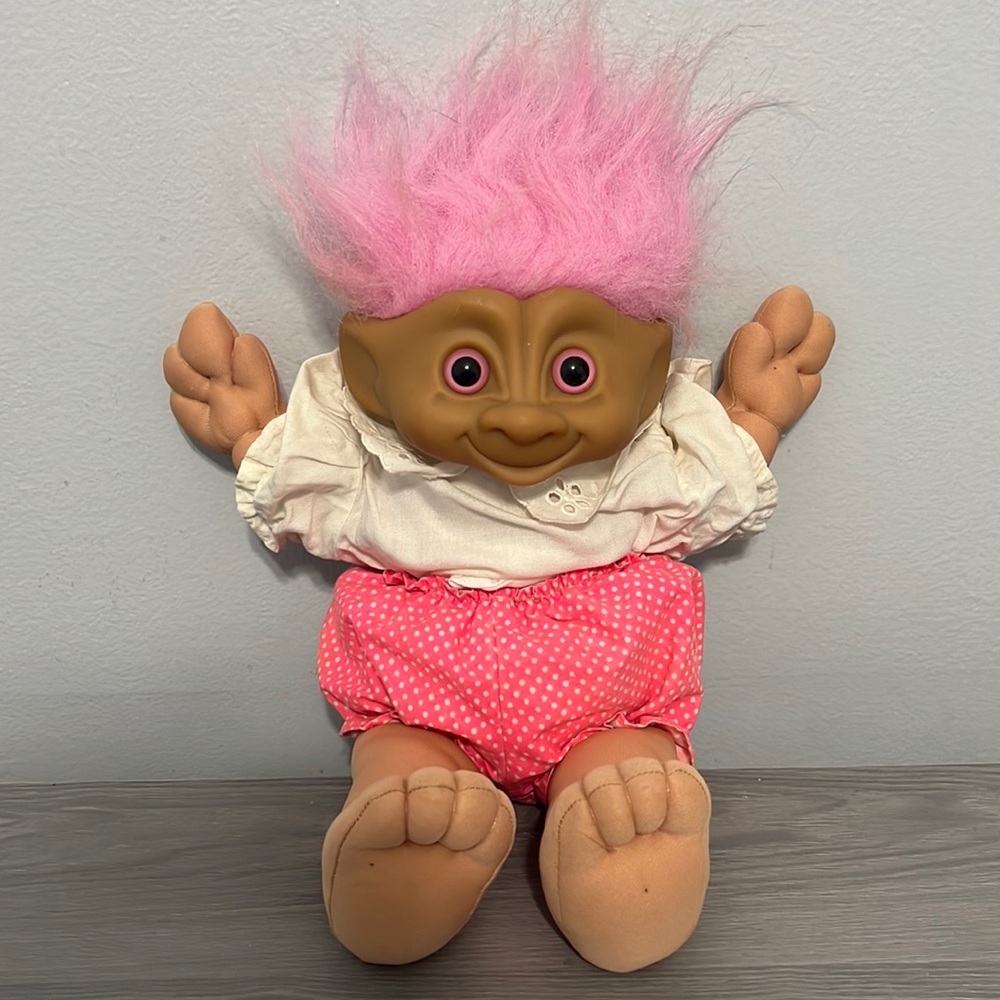 Vintage Ace Plush Troll Doll, Jewel Bellybutton, 11”